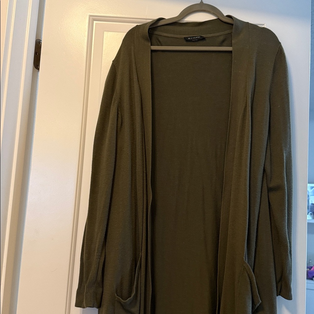 H by Halston Olive Green Knit Duster Cardigan - Picture 7 of 7